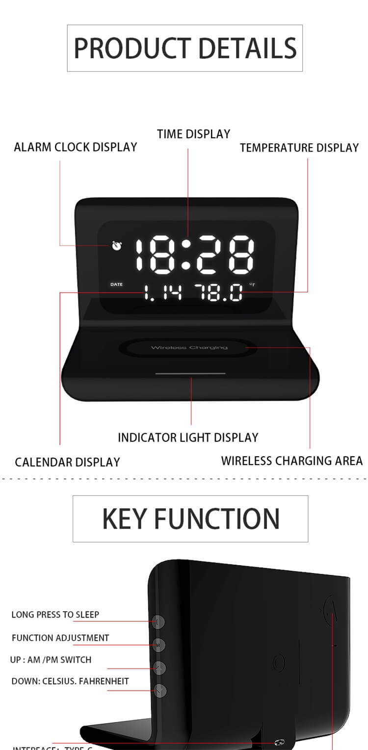 HT-30 Alarm clock 2 in 1 wireless charger-Shenzhen Shengye Technology Co.,Ltd