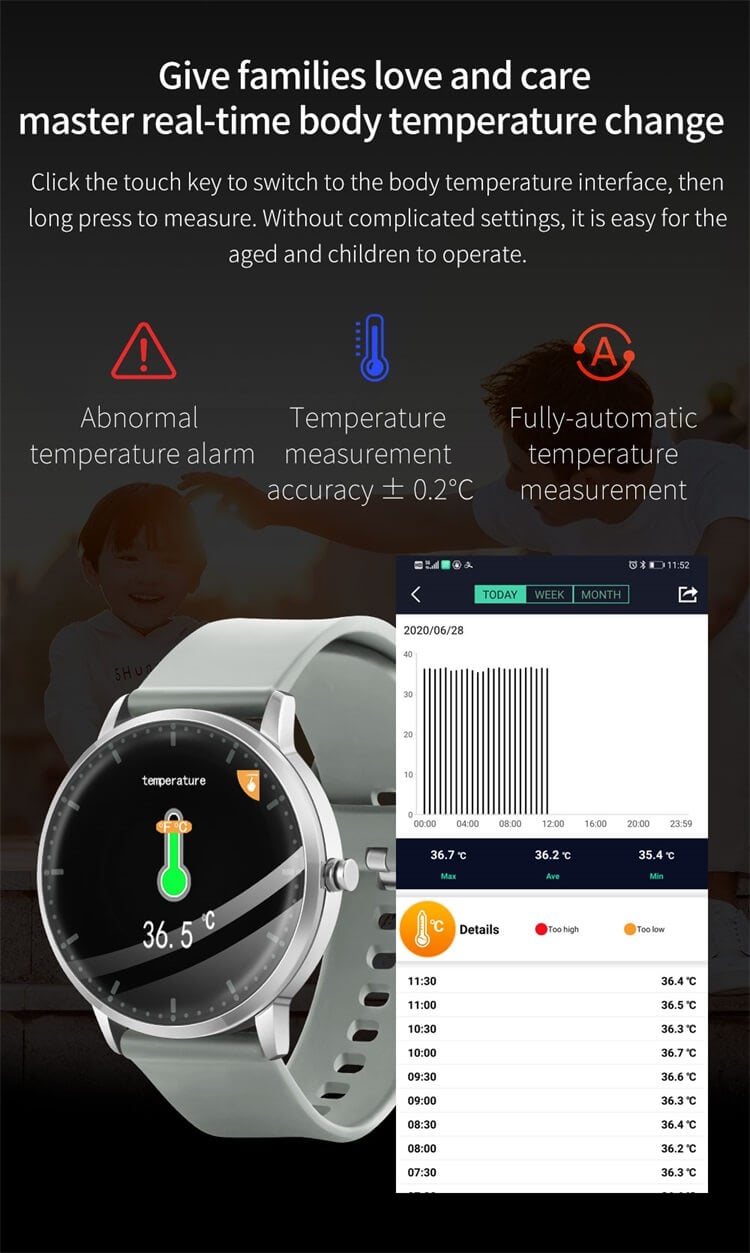 Смарт-часы T9 с сенсорным управлением и температурой тела-Shenzhen Shengye Technology Co.,Ltd