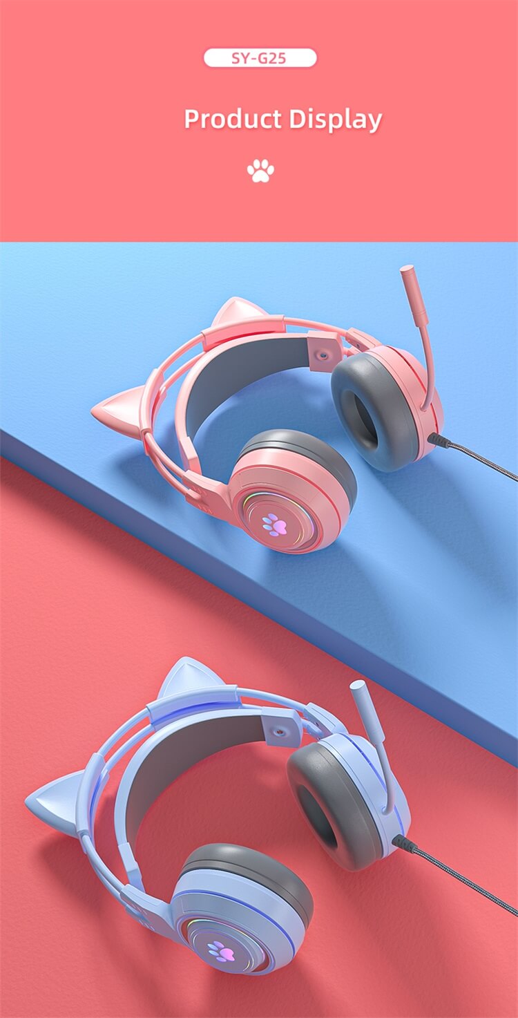 SY-G25 Pink Cute Cat Ears Rainbow RGB Lamp Headphone-Shenzhen Shengye Technology Co.,Ltd