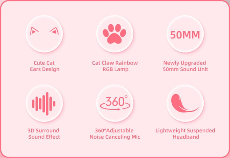 سماعة رأس بمصباح RGB SY-G25 ذات لون وردي لطيف على شكل آذان قطة بألوان قوس قزح-Shenzhen Shengye Technology Co.,Ltd