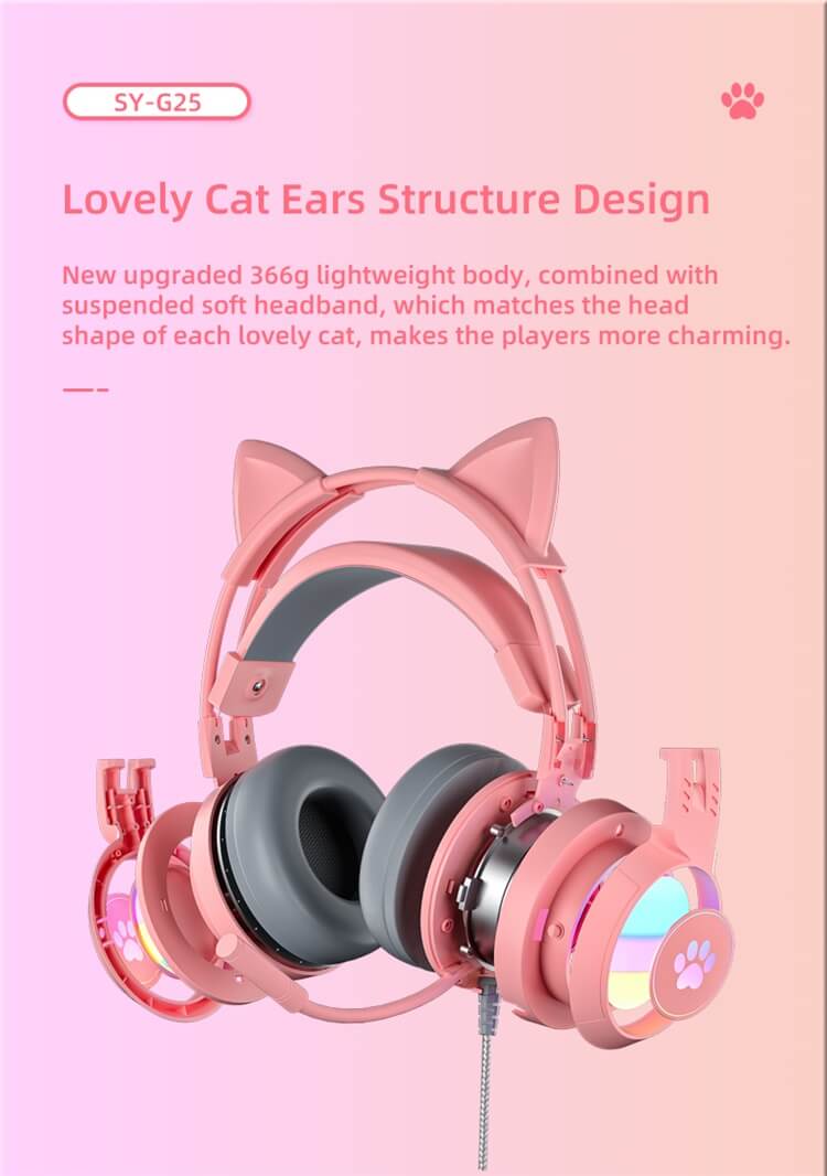 SY-G25 Pink Cute Cat Ears Rainbow RGB Lamp Headphone-Shenzhen Shengye Technology Co.,Ltd