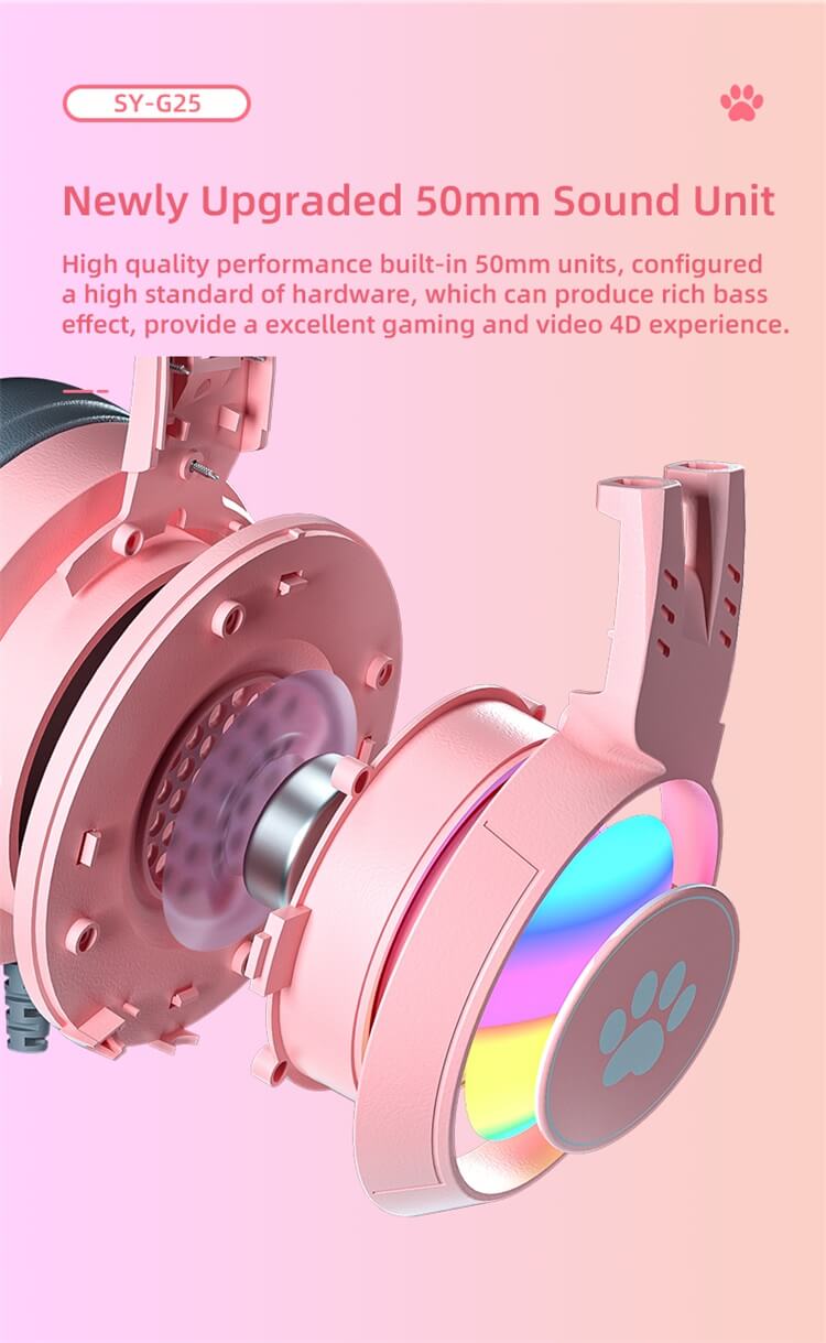 SY-G25 Pink Cute Cat Ears Rainbow RGB Lamp Headphone-Shenzhen Shengye Technology Co.,Ltd