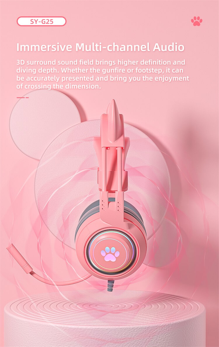 SY-G25 Pink Cute Cat Ears Rainbow RGB Lamp Headphone-Shenzhen Shengye Technology Co.,Ltd