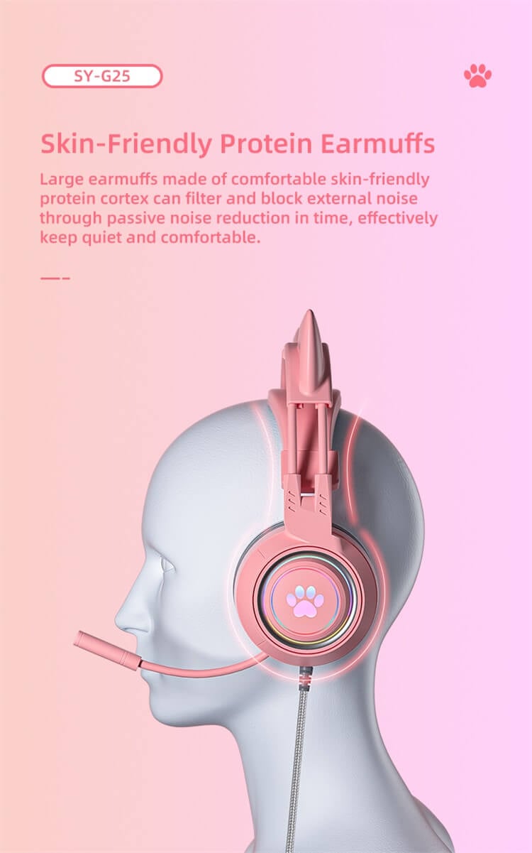 SY-G25 Pink Cute Cat Ears Rainbow RGB Lamp Headphone-Shenzhen Shengye Technology Co.,Ltd