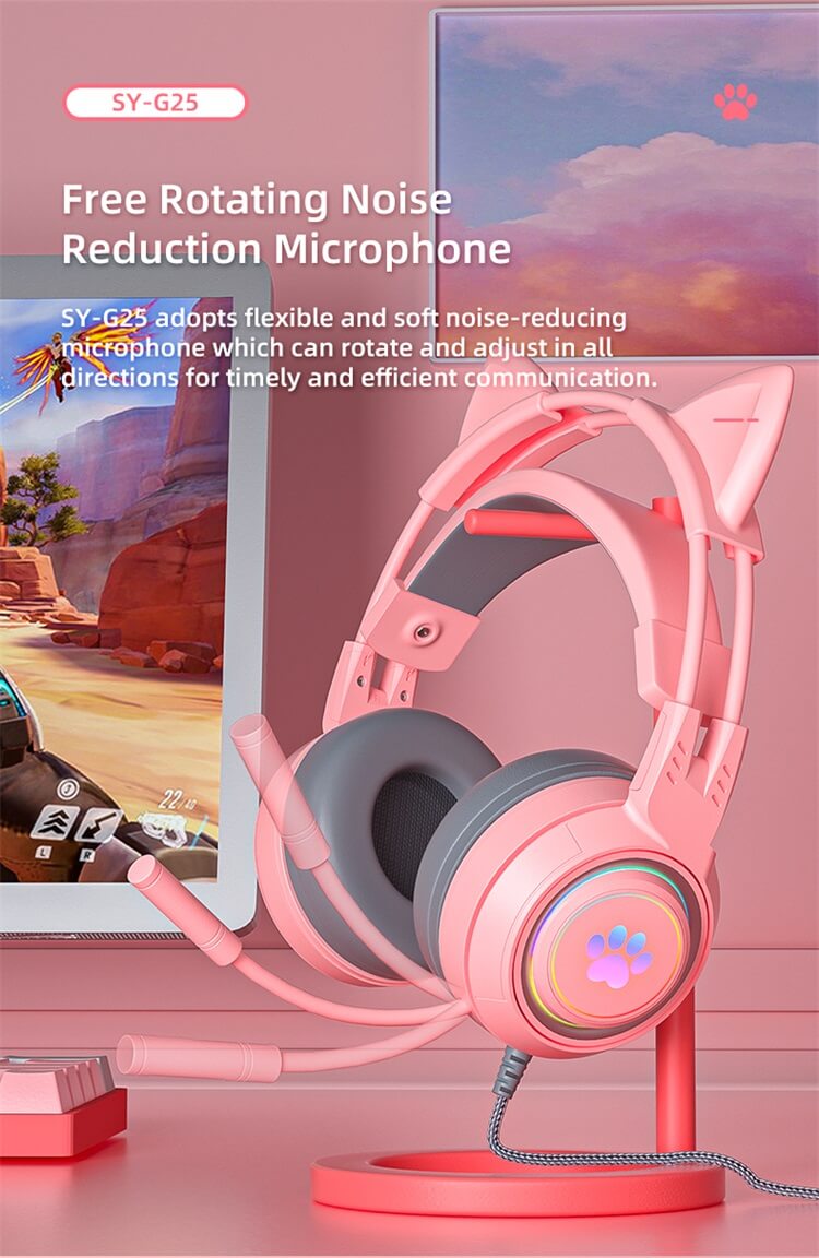SY-G25 Pink Cute Cat Ears Rainbow RGB Lamp Headphone-Shenzhen Shengye Technology Co.,Ltd