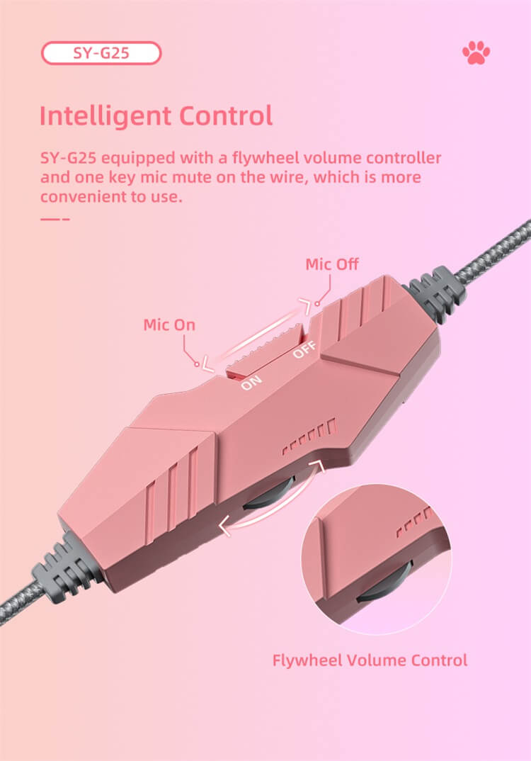 سماعة رأس بمصباح RGB SY-G25 ذات لون وردي لطيف على شكل آذان قطة بألوان قوس قزح-Shenzhen Shengye Technology Co.,Ltd