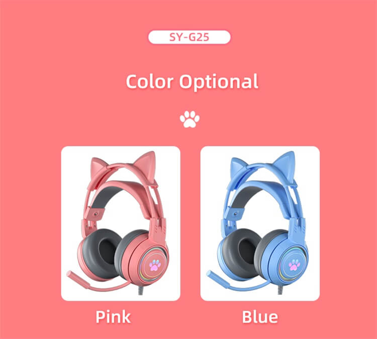 SY-G25 ピンクのかわいい猫耳レインボー RGB ランプ ヘッドフォン-Shenzhen Shengye Technology Co.,Ltd