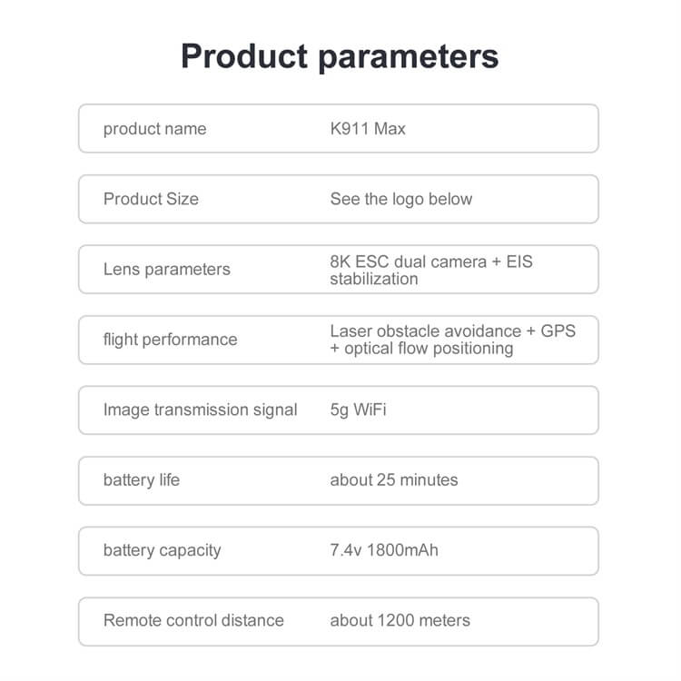 K911 Maksymalnie 20 minut Czas lotu Żywotność baterii Promień 1,2 km 8K ESC Podwójny aparat GPS Inteligentny powrót Profesjonalny RC Drone-Shenzhen Shengye Technology Co., Ltd