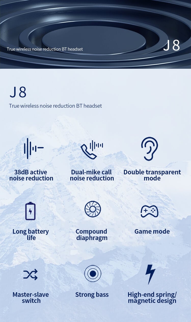 J8 Teléfono móvil de alta calidad ANC TWS Mini auricular Distribuidor mayorista-Shenzhen Shengye Technology Co.,Ltd