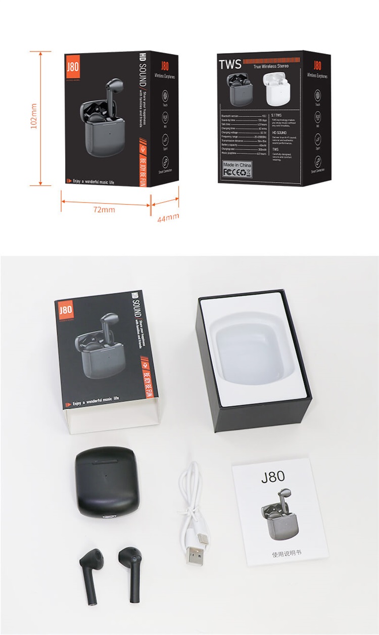 J80 Hand Free Black White Type-C OEM ODM TWS Earphone-Shenzhen Shengye Technology Co.,Ltd