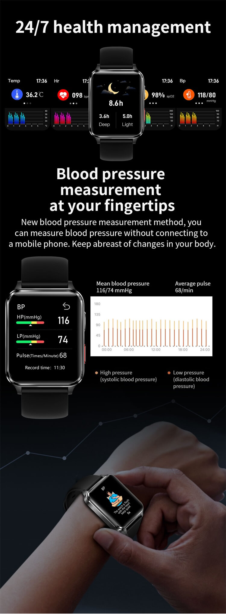 S6 Bomba de aire inteligente Muñeca Presión arterial Salud Reloj inteligente-Shenzhen Shengye Technology Co.,Ltd