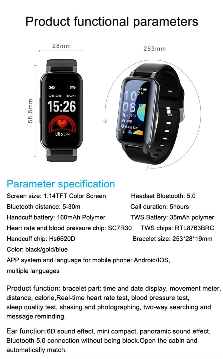 Relógio inteligente Reloj T89 à prova d'água 2 em 1 com fone de ouvido-Shenzhen Shengye Technology Co.,Ltd