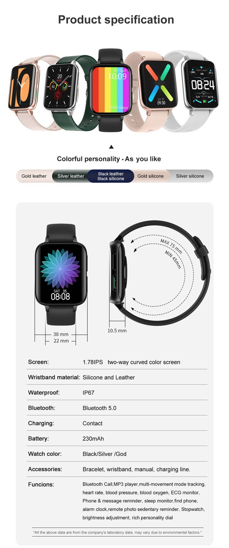 DT93 MP3 Música IP67 Monitor de ECG a prueba de agua Reloj inteligente-Shenzhen Shengye Technology Co.,Ltd