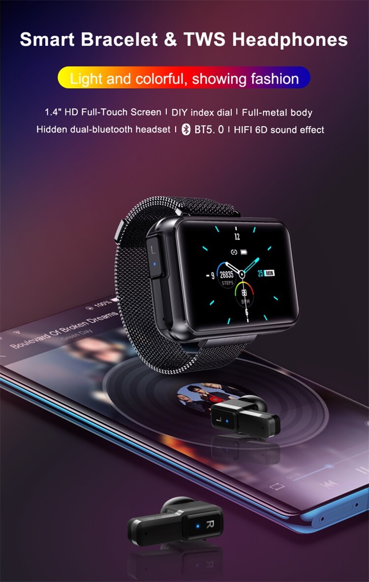 T91 TWS Full Touch Screen Bracelet Smart Watch With Earbuds Earphone-Shenzhen Shengye Technology Co.,Ltd