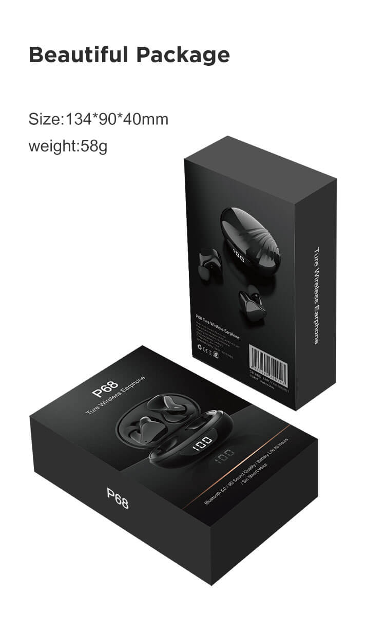Fábrica de OEM de auriculares inalámbricos Bluetooth blancos con pantalla LED P68-Shenzhen Shengye Technology Co.,Ltd