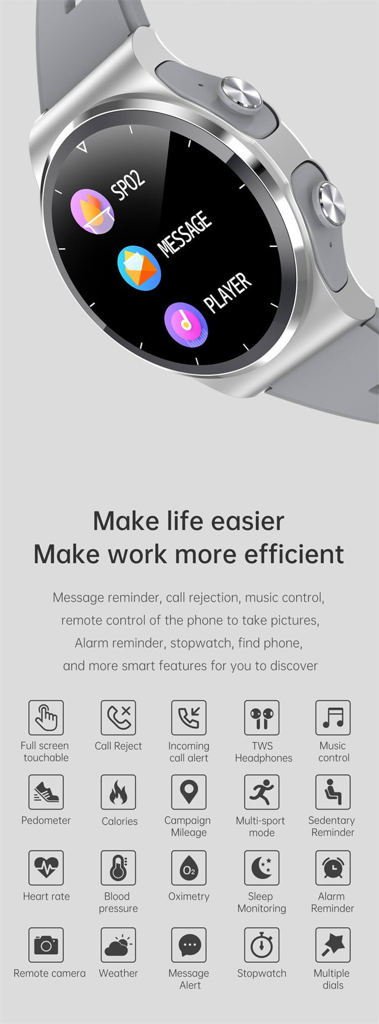 Reloj inteligente GT69 con pantalla táctil completa y pantalla HD con auriculares-Shenzhen Shengye Technology Co.,Ltd