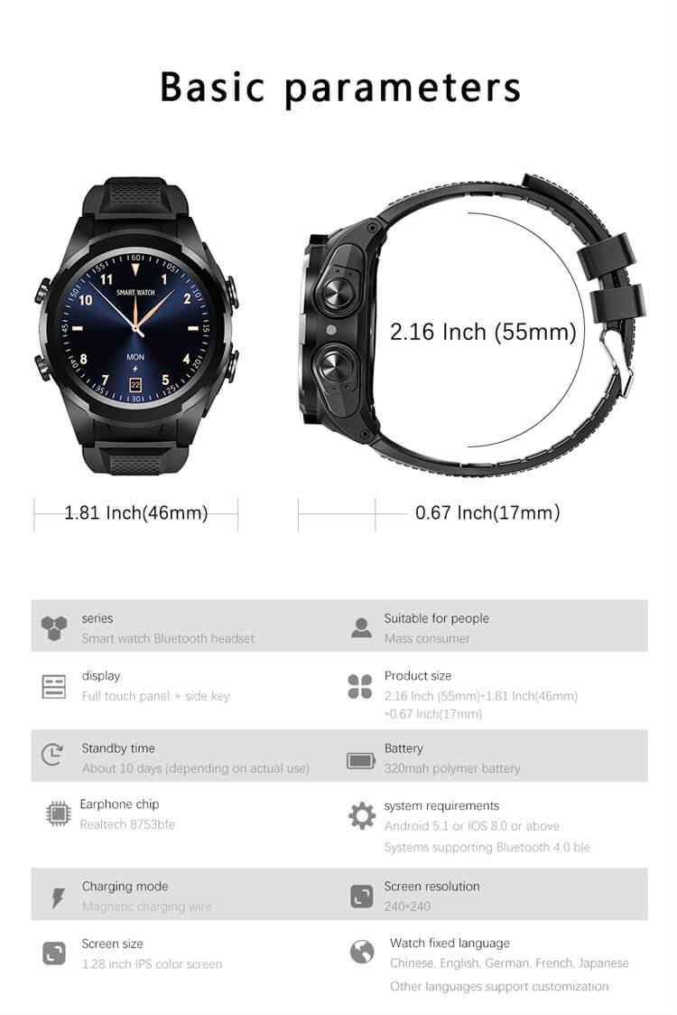 JM06 2 In 1 Smart Watch With Earbuds Earphone Hifi Music Reloj Inteligente-Shenzhen Shengye Technology Co.,Ltd