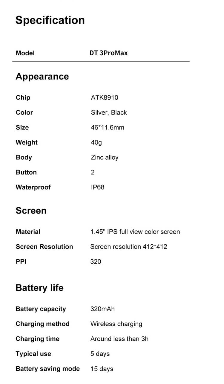 DT3 Pro Max Dostosuj fabrycznie 1,45-calowy inteligentny zegarek z okrągłym ekranem OEM Niestandardowe urządzenia przenośne-Shenzhen Shengye Technology Co., Ltd