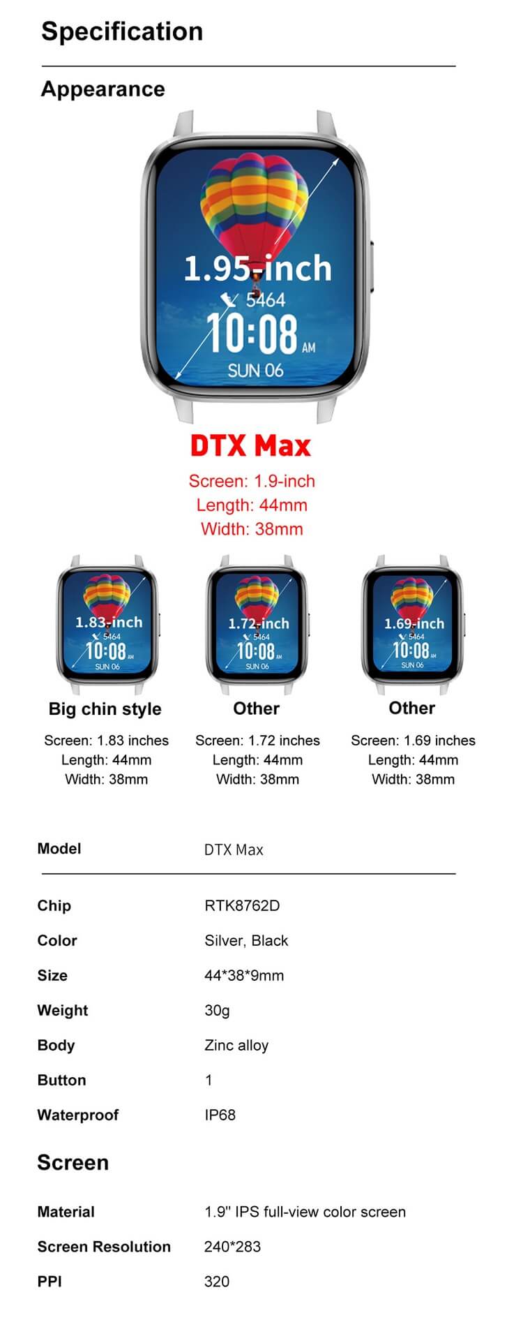 DTX MAX 1.9 Inch HD Display IP68 Waterproof NFC Payment Factory OEM Smart Watch-Shenzhen Shengye Technology Co.,Ltd