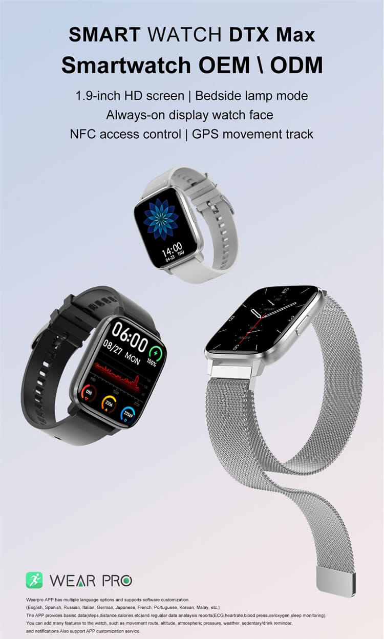 DTX MAX 1.9 Inch HD Display IP68 Waterproof NFC Payment Factory OEM Smart Watch-Shenzhen Shengye Technology Co.,Ltd