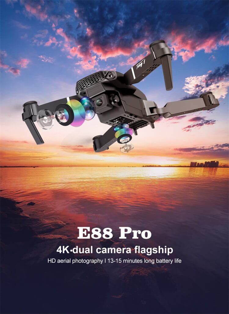 E88 Pro 13 分間飛行バッテリー長距離 4K デュアルカメラポータブル小型折りたたみ式 RC ドローン-深セン Shengye Technology Co.,Ltd