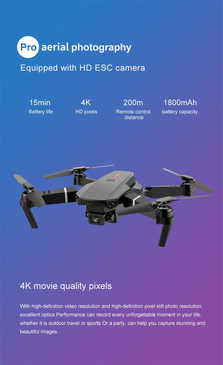 E88 Pro 13-minutowy latający akumulator Daleki zasięg 4K Podwójny aparat Przenośny mały składany dron RC-Shenzhen Shengye Technology Co.,Ltd