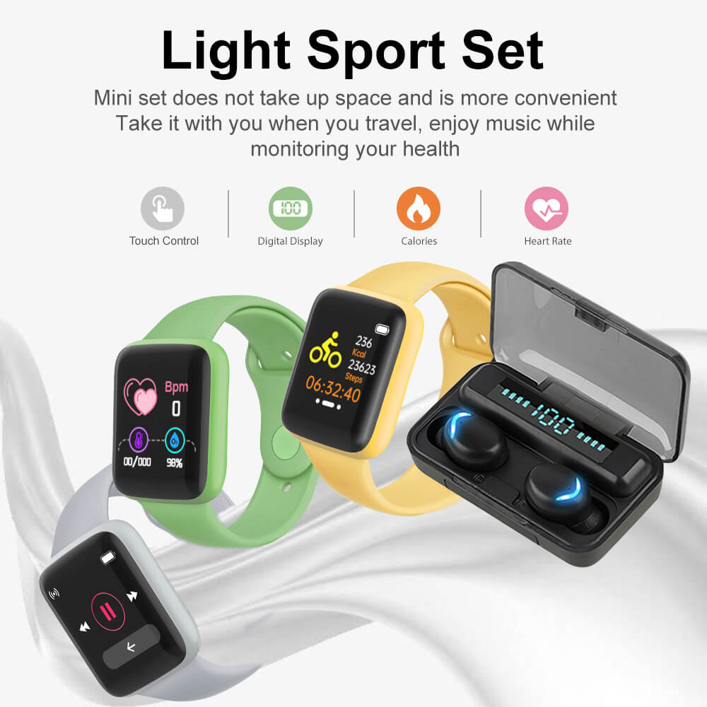 Light Sport Set Pantalla de 1,44 pulgadas D20 Reloj inteligente Auricular F9 Auriculares TWS inalámbricos para iOS Android Teléfono móvil-Shenzhen Shengye Technology Co.,Ltd