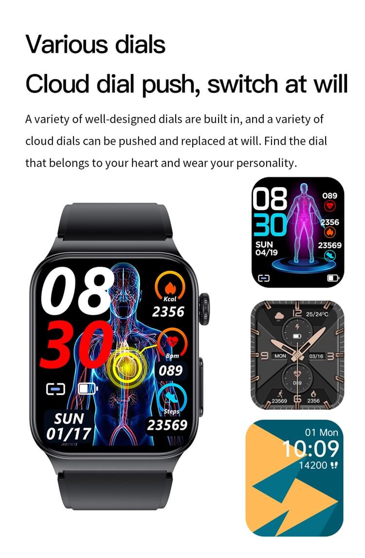 E500 ضغط الدم الأكسجين في الدم الجلوكوز في الدم ECG Smartwatch شعار مخصص 1.83 شاشة تتبع الصحة ساعة ذكية-Shenzhen Shengye Technology Co.,Ltd