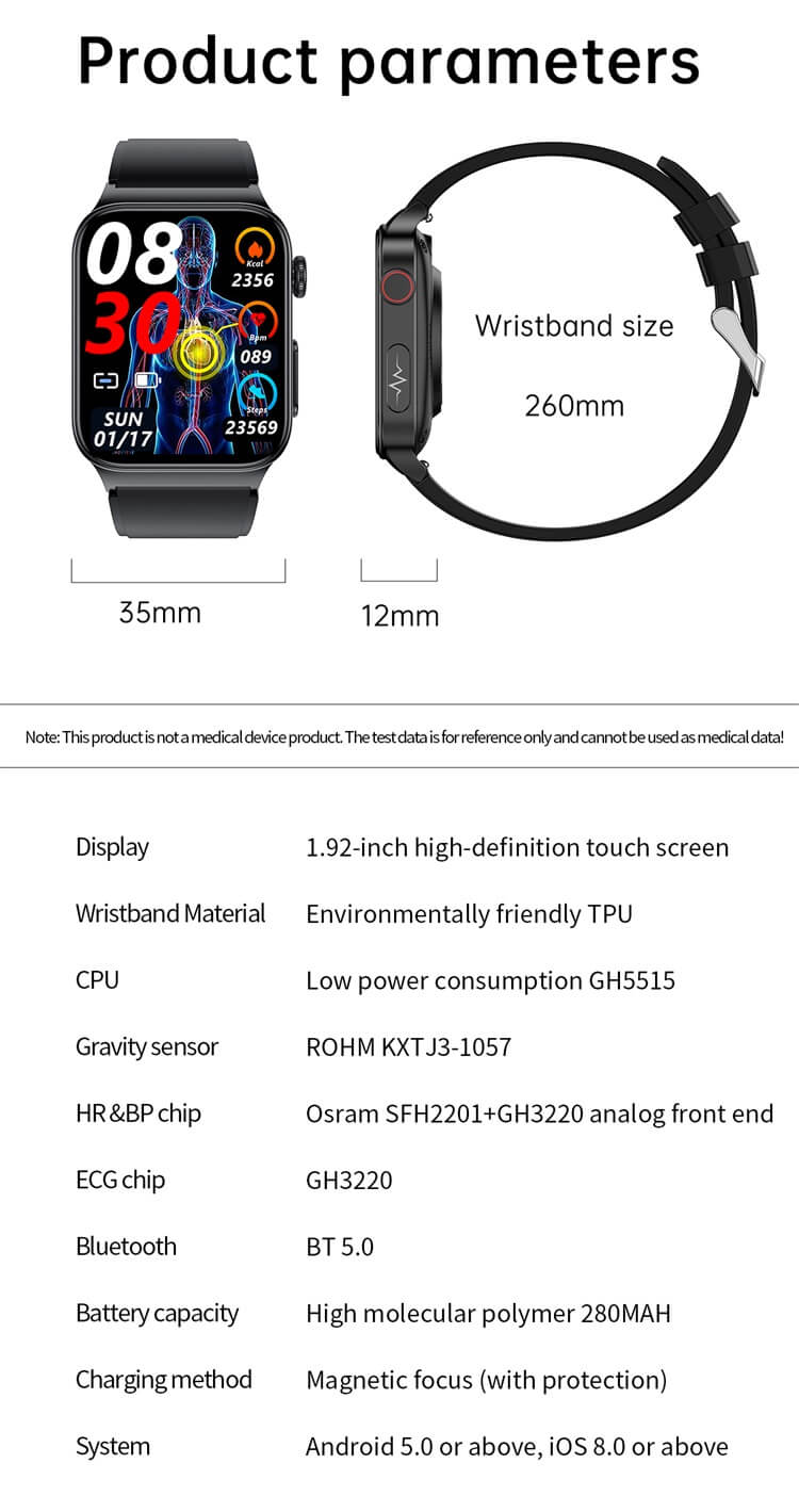 E500 혈압 혈압 산소 혈당 ECG Smartwatch 사용자 정의 로고 1.83 화면 건강 추적 스마트 시계-Shenzhen Shengye Technology Co.,Ltd