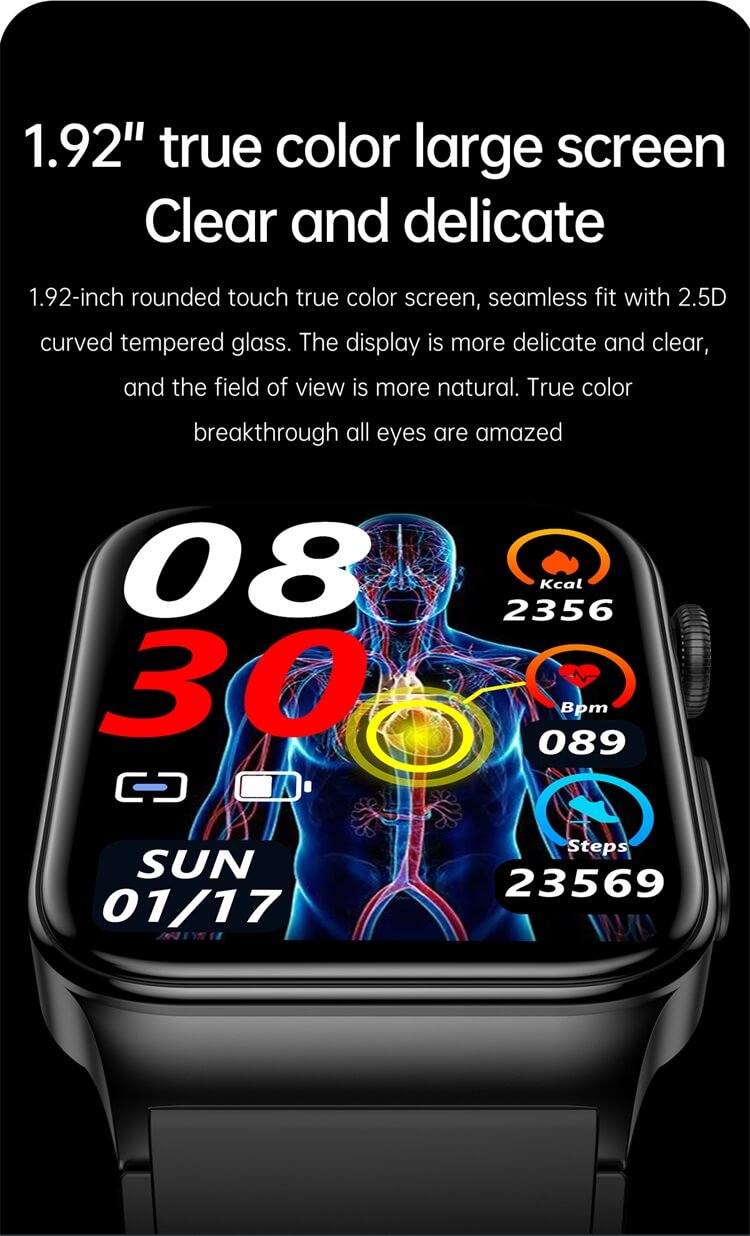 E500 Pressão Arterial Oxigênio Glicose no Sangue ECG Smartwatch Custom Logo 1.83 Tela Rastreamento de Saúde Smart Watch-Shenzhen Shengye Technology Co.,Ltd