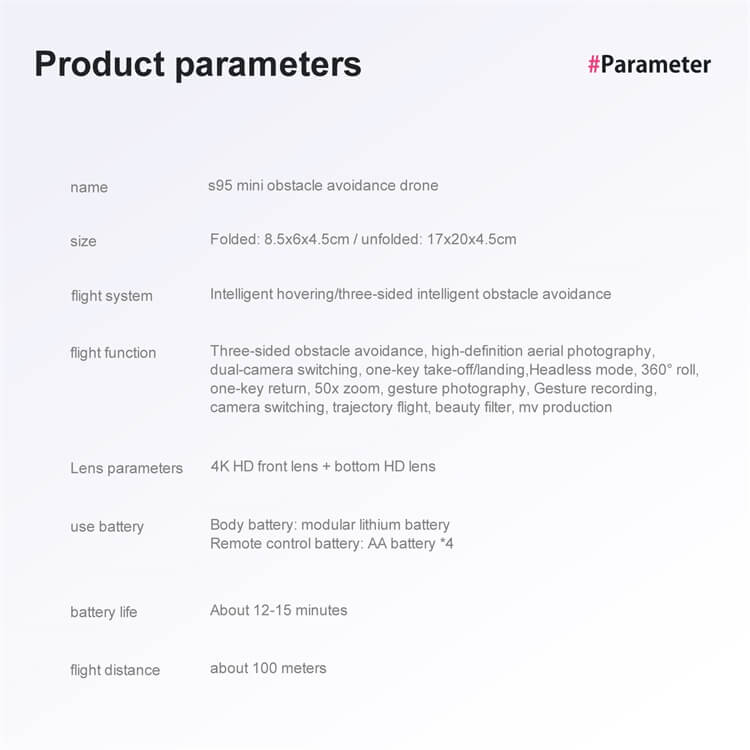 Мини-дрон S95, время полета 10 минут, двойная камера 4K, датчик силы тяжести, легкий вес, трехсторонний дрон для предотвращения препятствий-Shenzhen Shengye Technology Co.,Ltd