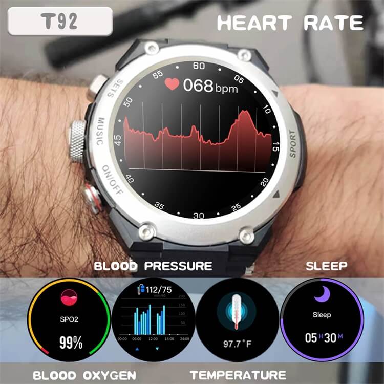 Montre intelligente T92 avec écouteurs Bluetooth casque Smartwatch avec haut-parleur Tracker musique moniteur de fréquence cardiaque montre de sport-Shenzhen Shengye Technology Co., Ltd