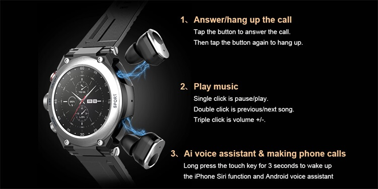 T92 Smart Watch with Earbuds Bluetooth Headset Smartwatch with Speaker Tracker Music Heart Rate Monitor Sports Watch-Shenzhen Shengye Technology Co.,Ltd