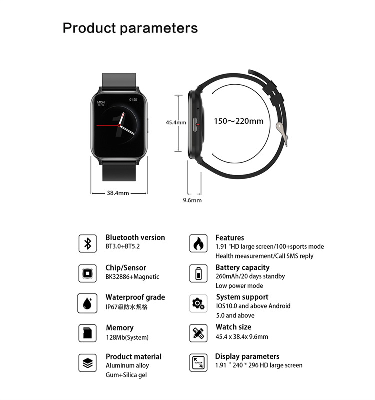 Zero Max 1,91 Zoll ultradünne, helle, helle Smartwatch mit Android, 20 Tage Akkulaufzeit, Herren- und Damen-Smartwatch – Shenzhen Shengye Technology Co., Ltd