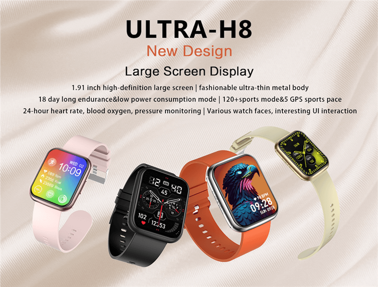 H8 Gran pantalla HD 1.91 pulgadas 5 GPS Sport Pacing Ultra Thin Smartwatch Android reloj inteligente Smart Watch-Shenzhen Shengye Technology Co.,Ltd