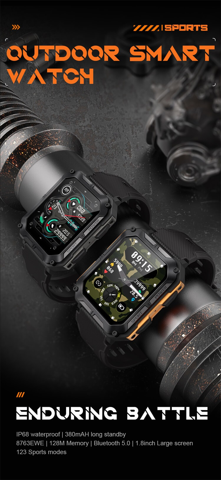 C20 Pro Outdoor Sport Smartwatch IP68 Waterdicht 380mAh Lange tijd stand-by Android Smart Watch-Shenzhen Shengye Technology Co.,Ltd