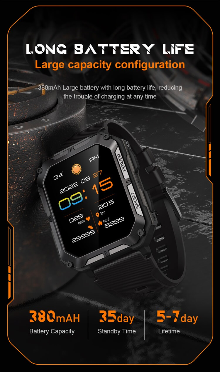 C20 Pro Outdoor Sport Smartwatch IP68 Waterproof 380mAh Long Time Standby Android Smart Watch-Shenzhen Shengye Technology Co.,Ltd