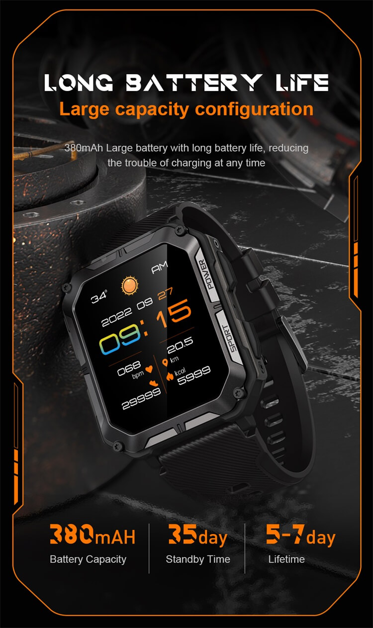 C20 Pro Outdoor Sport Smartwatch IP68 Waterdicht 380mAh Lange tijd stand-by Android Smart Watch-Shenzhen Shengye Technology Co.,Ltd