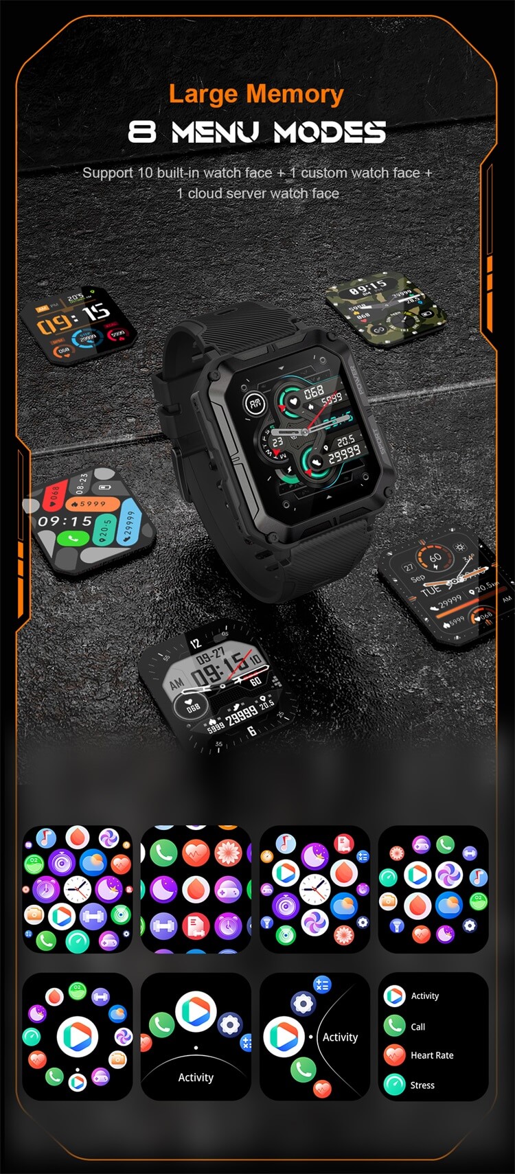 C20 Pro Outdoor Sport Smartwatch IP68 Su Geçirmez 380mAh Uzun Süreli Bekleme Android Akıllı Saat-Shenzhen Shengye Technology Co.,Ltd