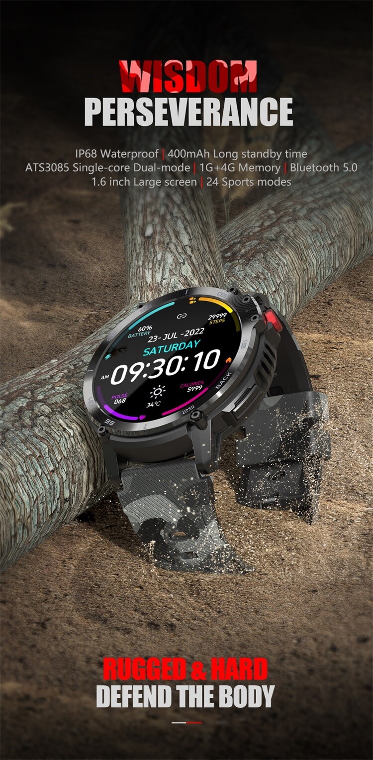 C22 Outdoor Round Smartwatch IP68 400mAh Long Standby Time Android Smart Watches-Shenzhen Shengye Technology Co.,Ltd
