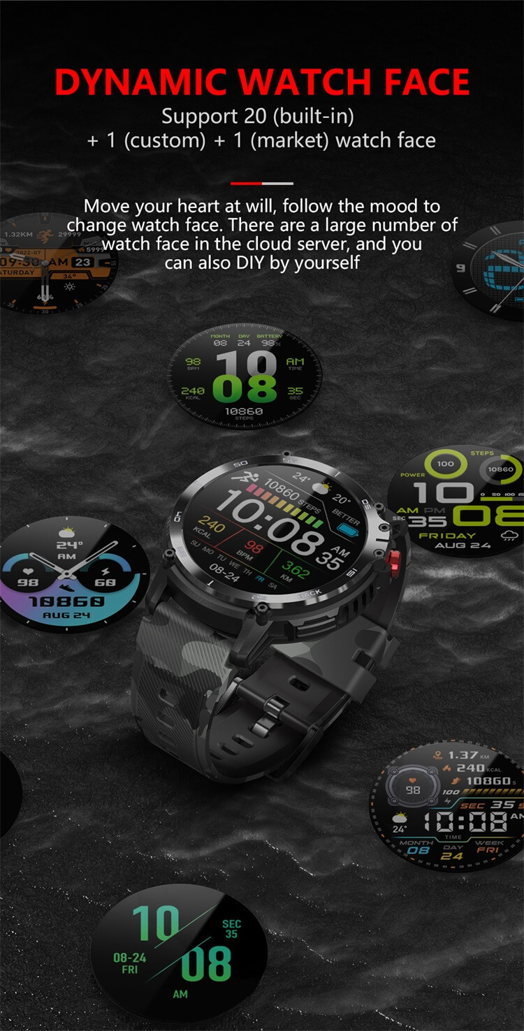 C22 montre intelligente ronde extérieure IP68 400 mAh longue durée de veille montres intelligentes Android-Shenzhen Shengye Technology Co., Ltd