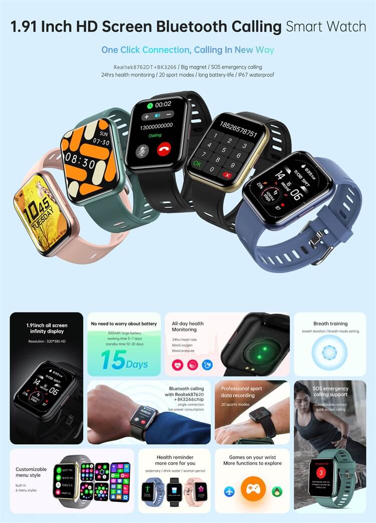 Reloj inteligente N5 para hombres y mujeres con pantalla a color ultragrande de 1,91 pulgadas Reloj inteligente con Android-Shenzhen Shengye Technology Co.,Ltd