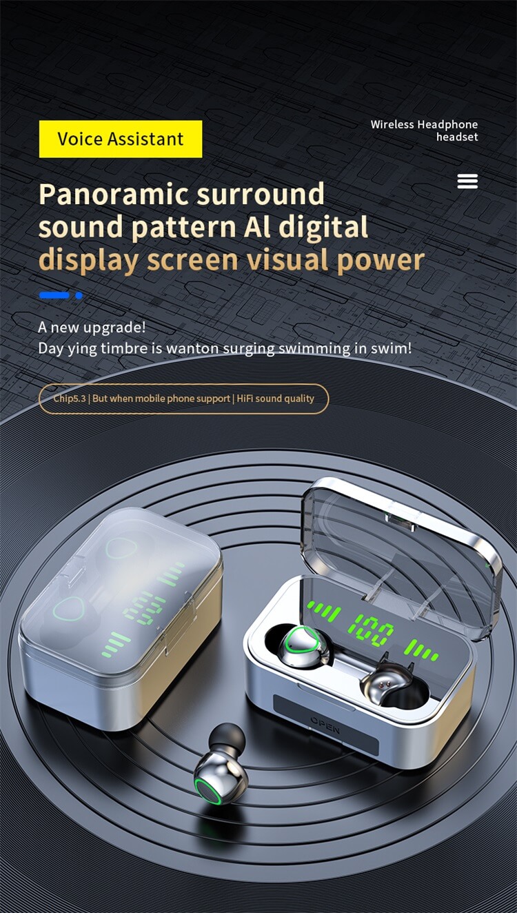 YD02 Écouteur sans fil Écran d'affichage numérique Type-C 1200mAh Powerbank Charge rapide Bluetooth 5.3 Écouteurs TWS-Shenzhen Shengye Technology Co., Ltd