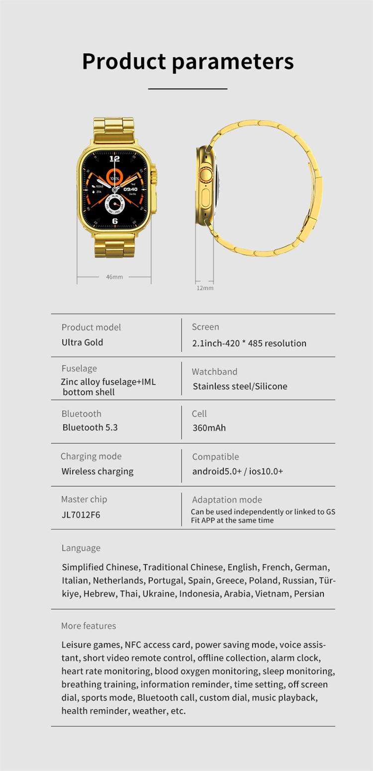 Ultra Gold 24K Gold Edition Large Screen Smart Watch-Shenzhen Shengye Technology Co.,Ltd