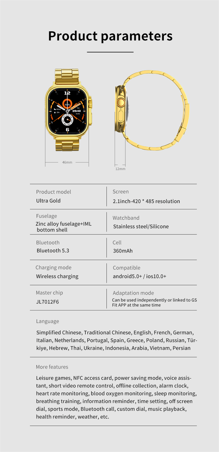 Ultra Gold 24K Gold Edition Relógio inteligente de tela grande - Shenzhen Shengye Technology Co., Ltd