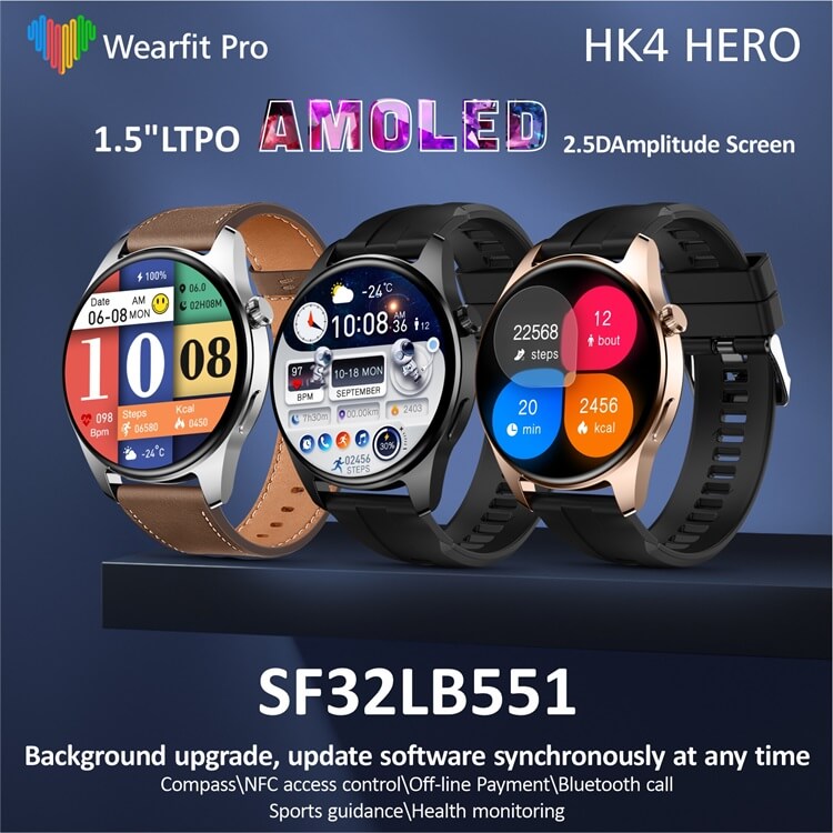 HK4 Hero AMOLED Display Smartwatch Scratch Resistant Glass Compass NFC Offline Payment-Shenzhen Shengye Technology Co.,Ltd