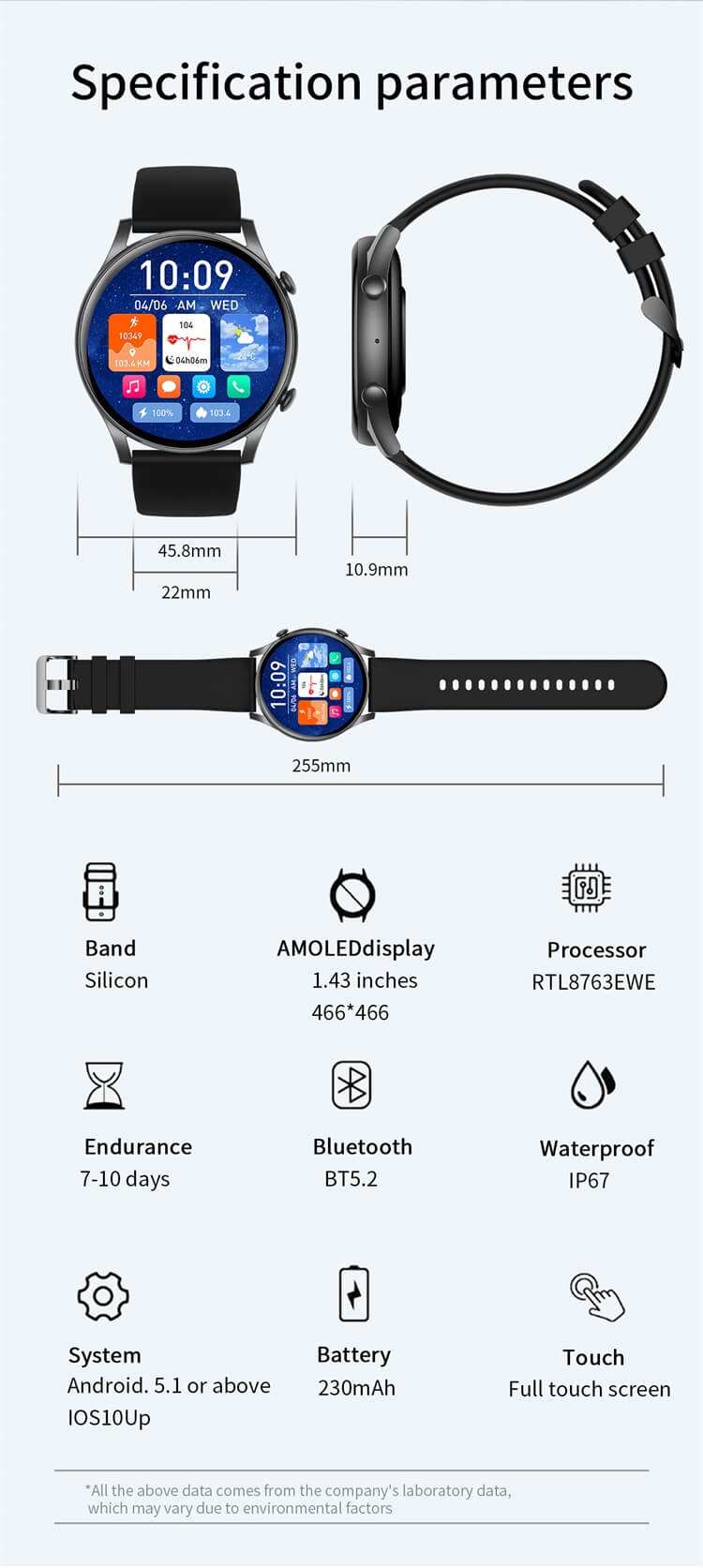 L52 Pro 1,43 pouces AMOLED SmartWatch surveillance de la santé entraînement respiratoire IP68 étanche-Shenzhen Shengye Technology Co., Ltd