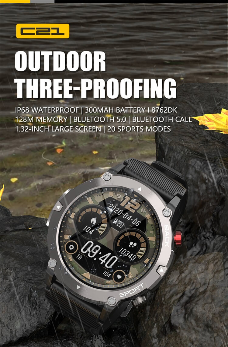 C21 Pro Outdoor Three Proofing SmartWatch 300mAh akkumulátor kapacitás 128M memória IP68 Vízálló-Shenzhen Shengye Technology Co., Ltd.