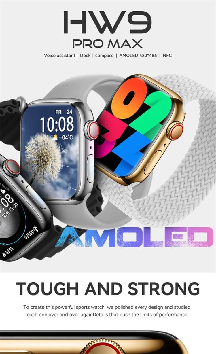 HW9 Pro Max AMOLED Smart Watch Assistente vocale Forte durata della batteria Bussola Modello-Shenzhen Shengye Technology Co., Ltd