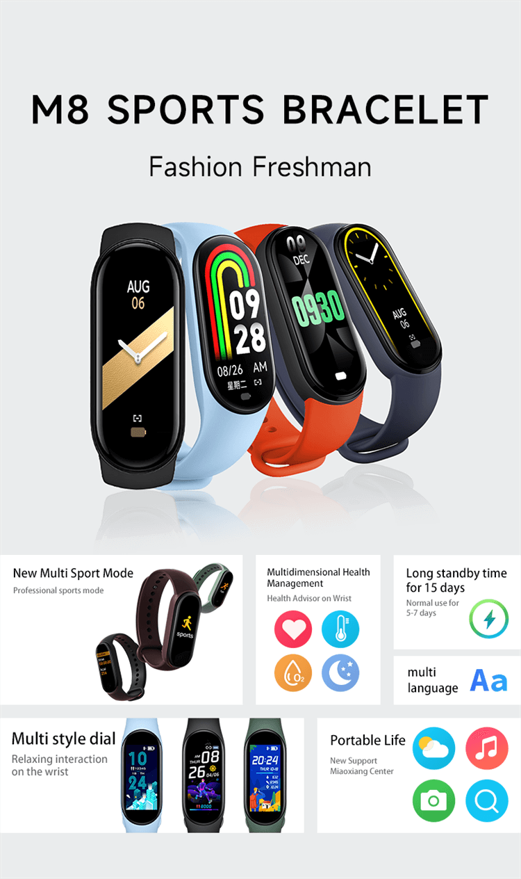 M8 Sports Smartwatch Remote Control Photography Health Measurement IP67 Waterproof-Shenzhen Shengye Technology Co.,Ltd